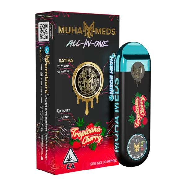 Muha Meds Tropicana Cherry Hash Rosin concentrate with vibrant golden texture